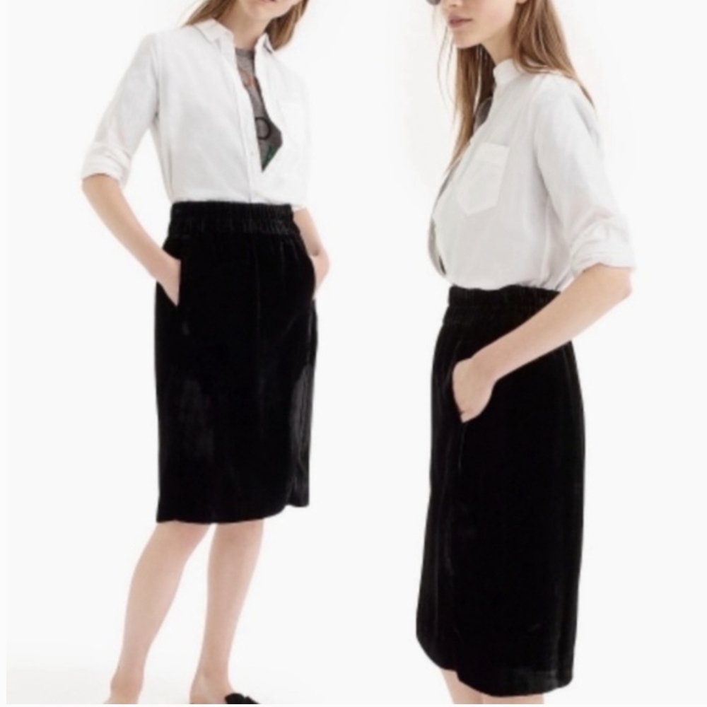 J.‎ Crew Black Velvet Elastic-Waist Pencil Skirt Size XS NWT